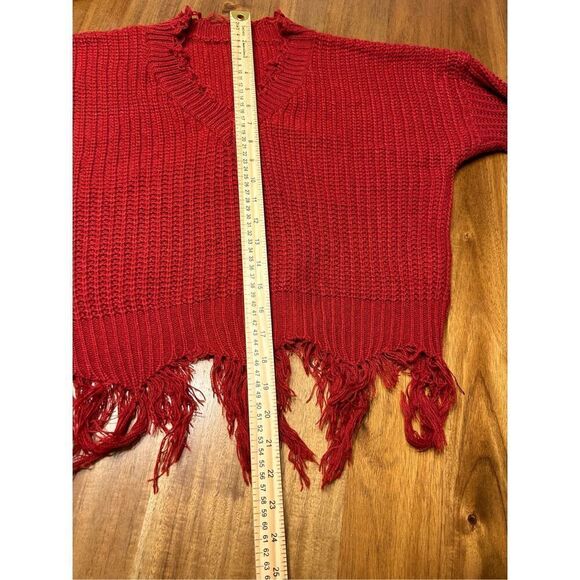 Womens Distressed v-neck Crop Sweater Red Size Small - Picture 7 of 7